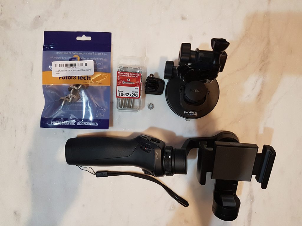 Materials needed to mount Osmo to Gopro mounts