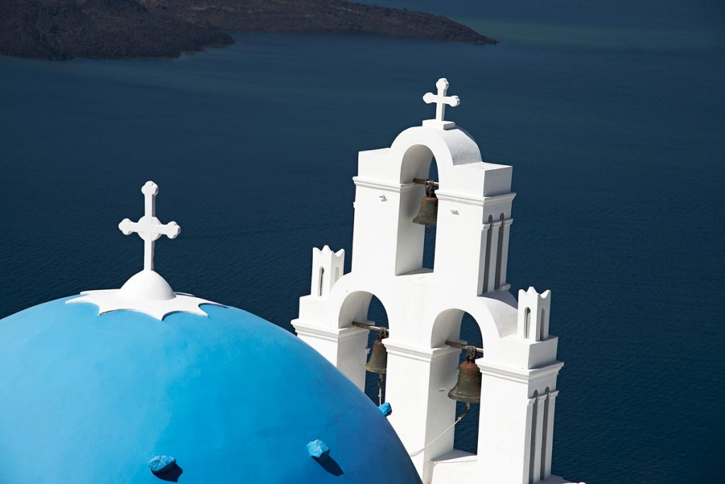 Blue domed church in Santorini