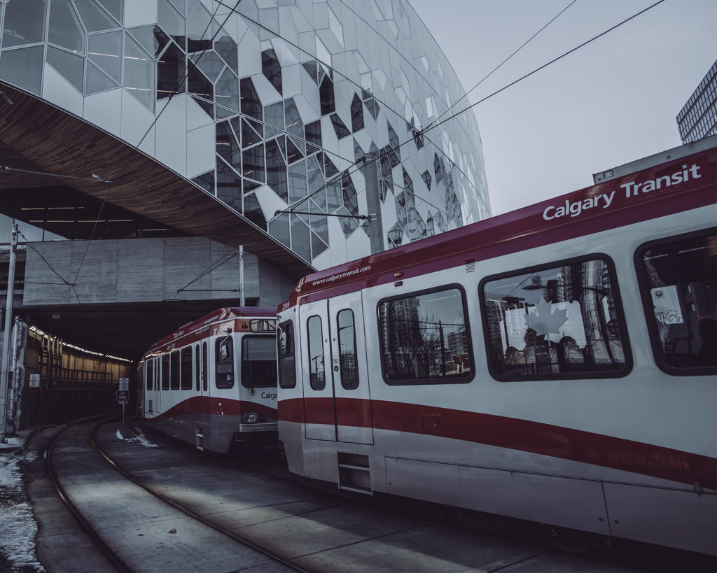 ctrain passing under new calgary central library
